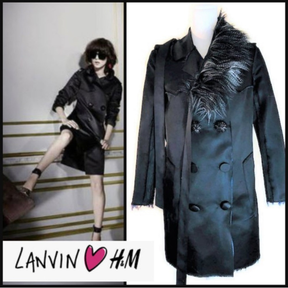 🖤 LANVIN H&M SILK SATIN FAUX FUR COAT EU 32 US 2 XS